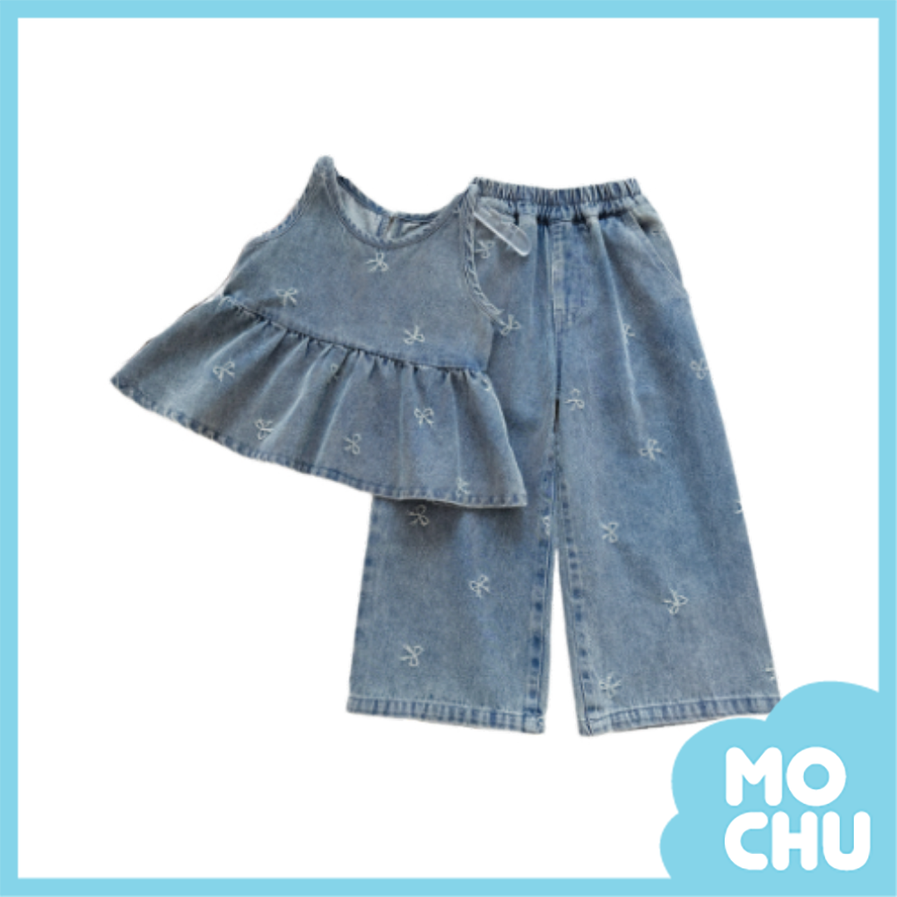 蝴蝶結無袖娃娃衫牛仔套裝