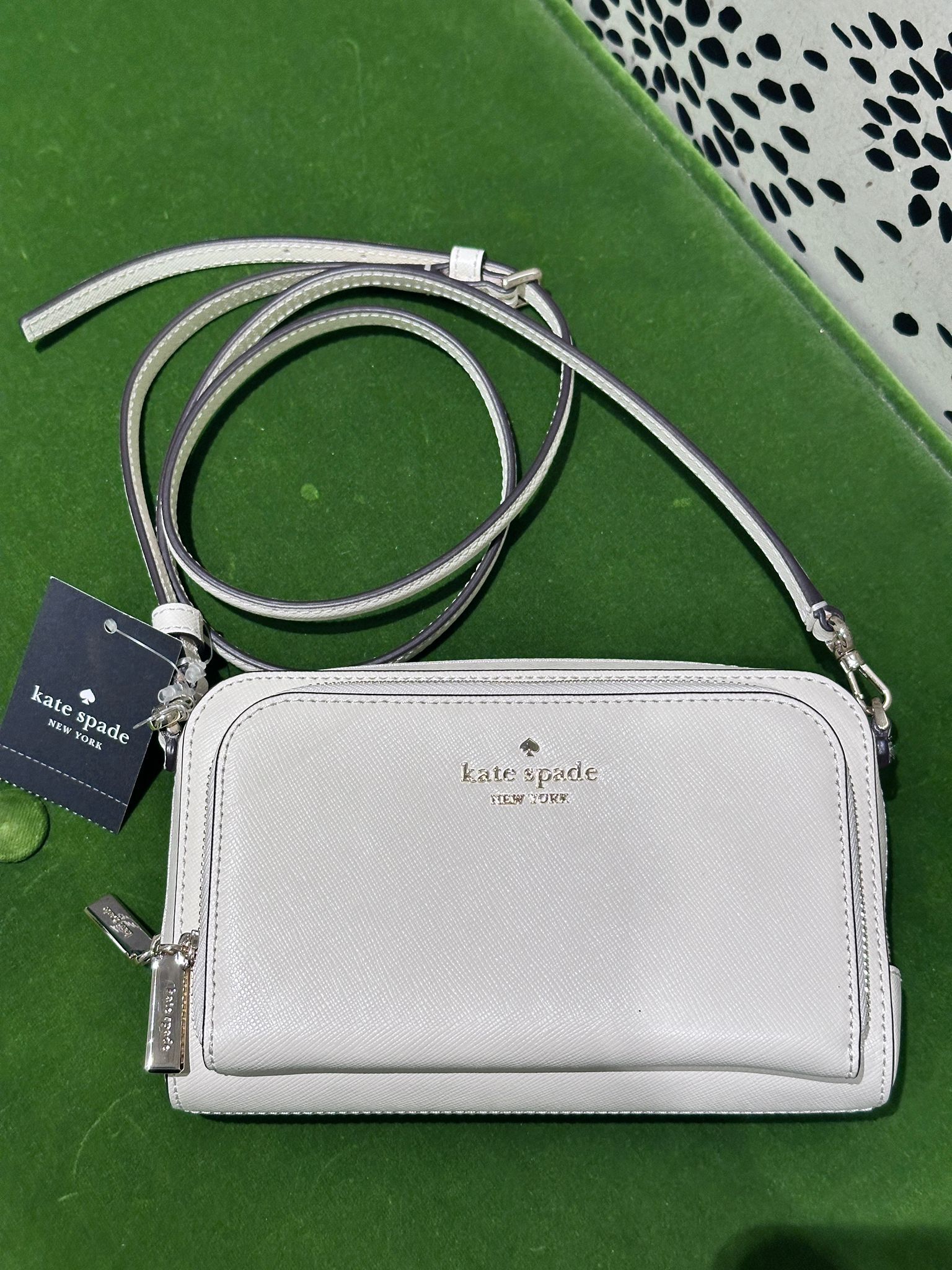 RQ42 KS 白色雙層拉鏈細斜背包 Staci Mini Crossbody Bag