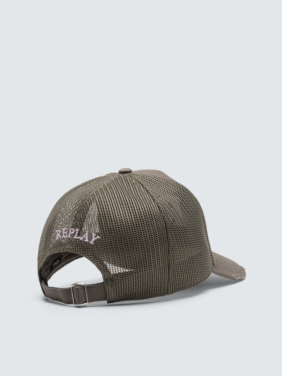 橄欖綠仿舊帶珠飾棒球帽