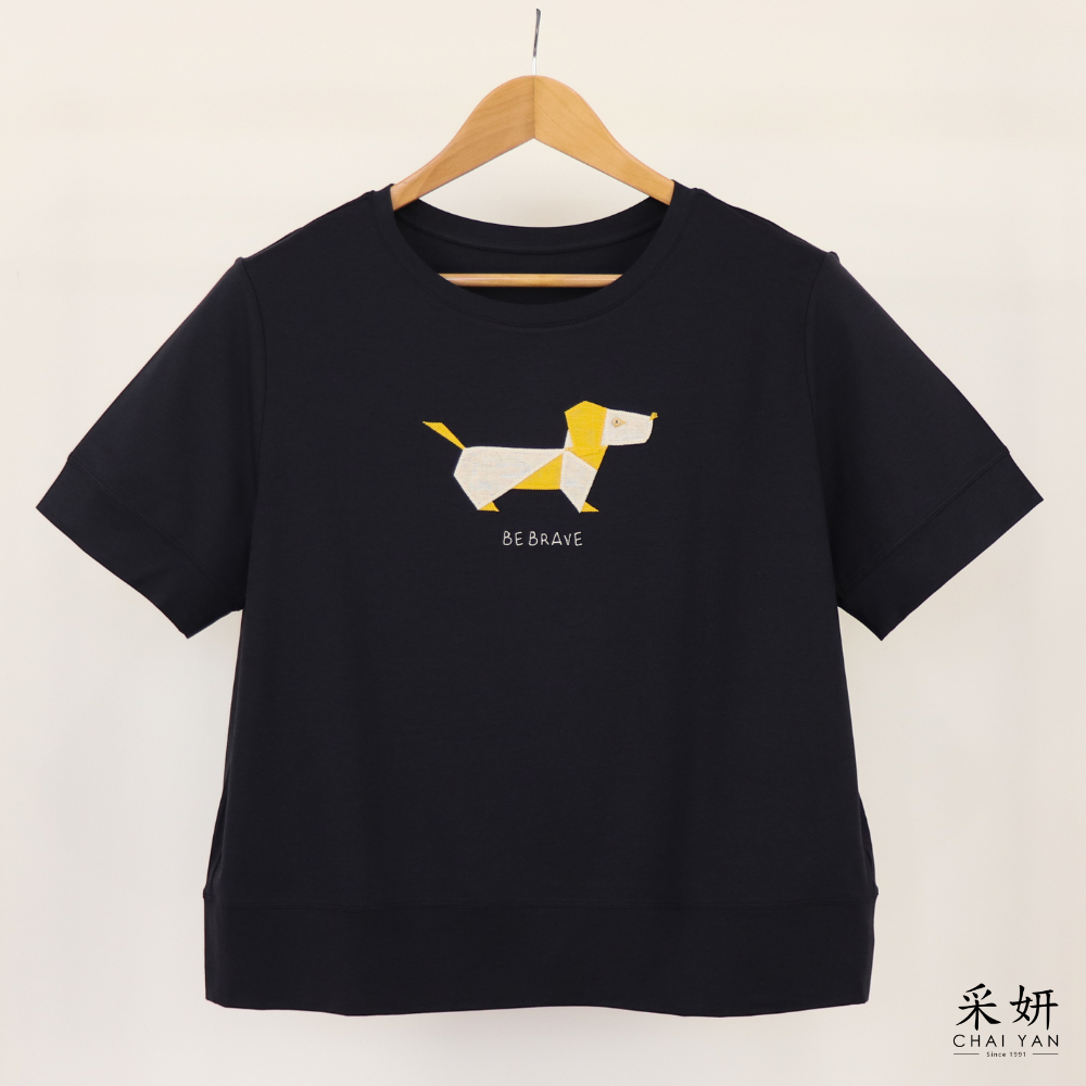 趣味動物拼布印花滑棉短袖上衣