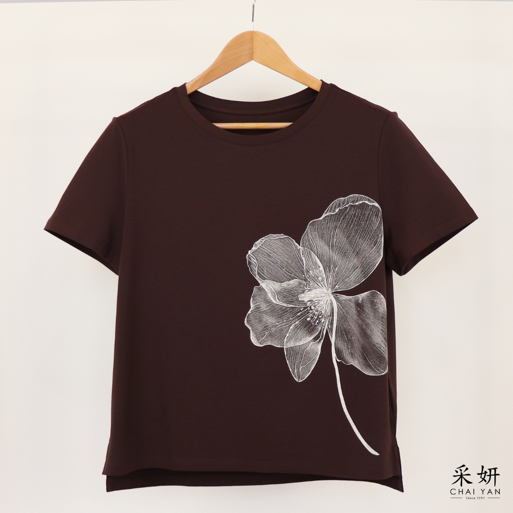 水鑽花朵印花滑棉短袖上衣