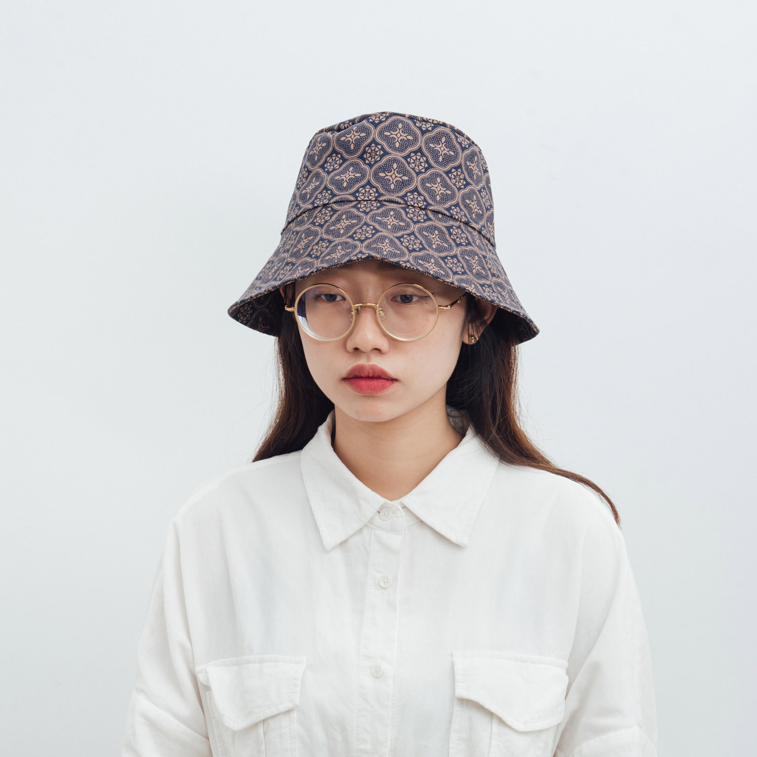 （絕版）遮陽漁夫帽-M/玻璃海棠/午夜藍褐