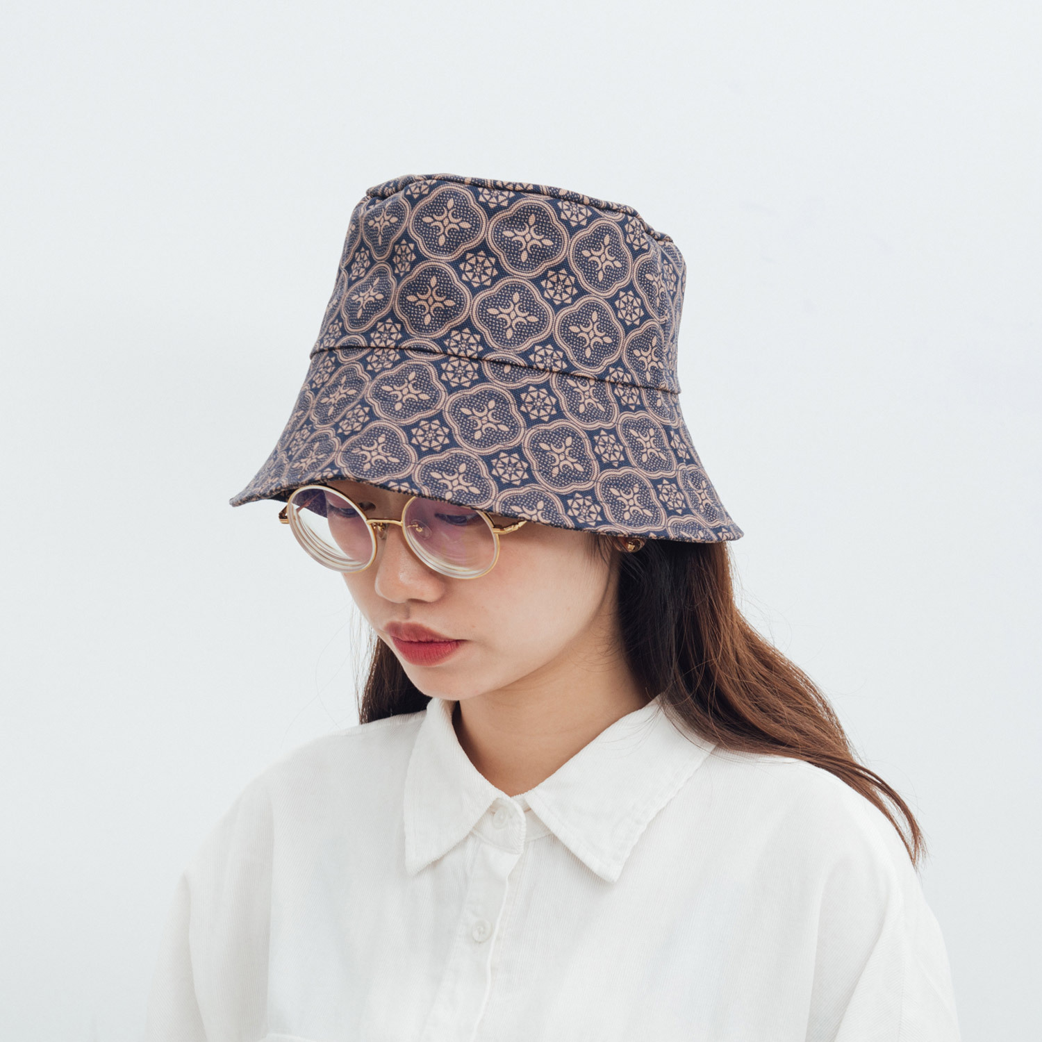 （絕版）遮陽漁夫帽-M/玻璃海棠/午夜藍褐