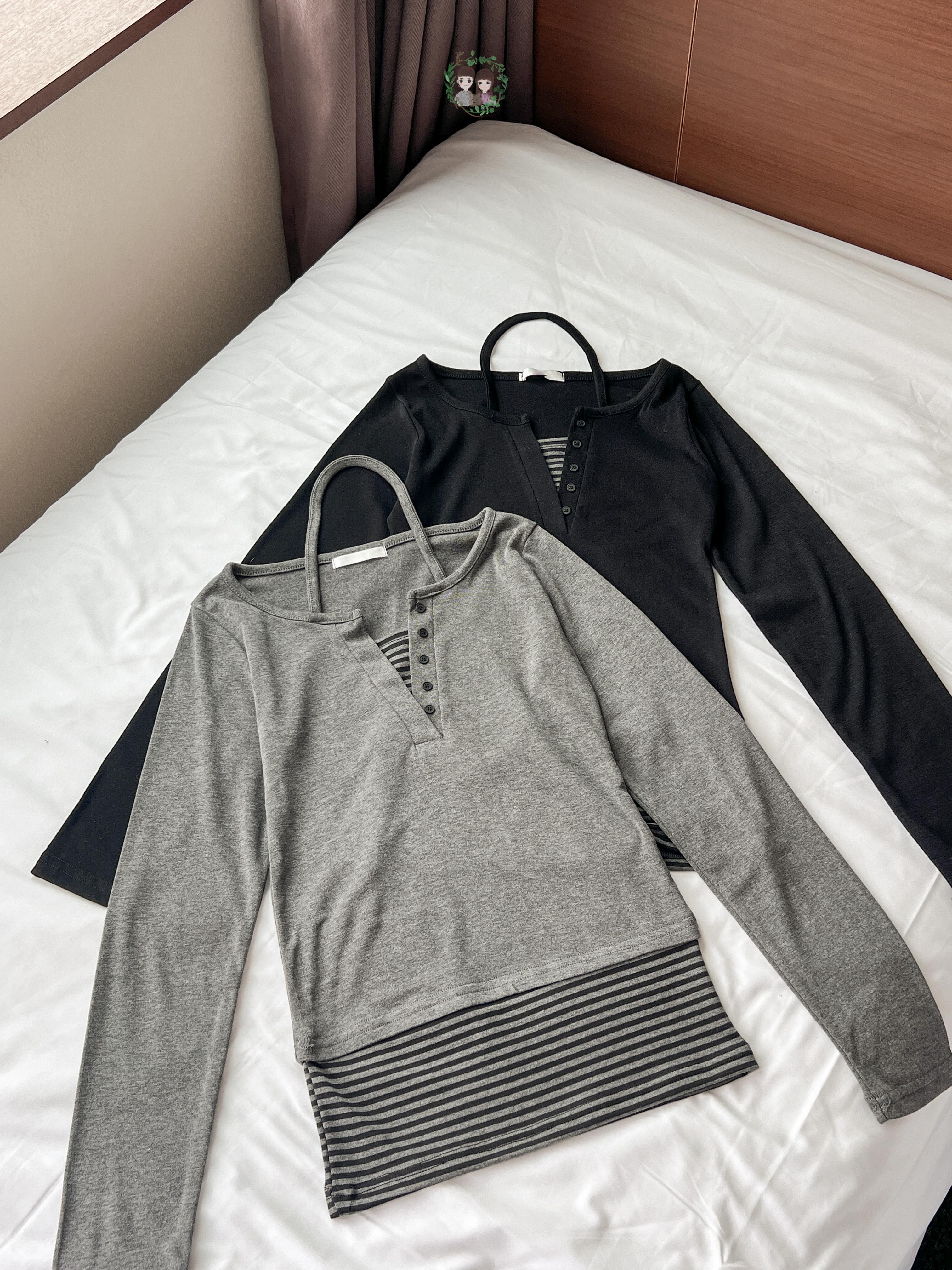 裝飾鈕扣間條掛頸Layer Top〈🇰🇷DAY 1〉