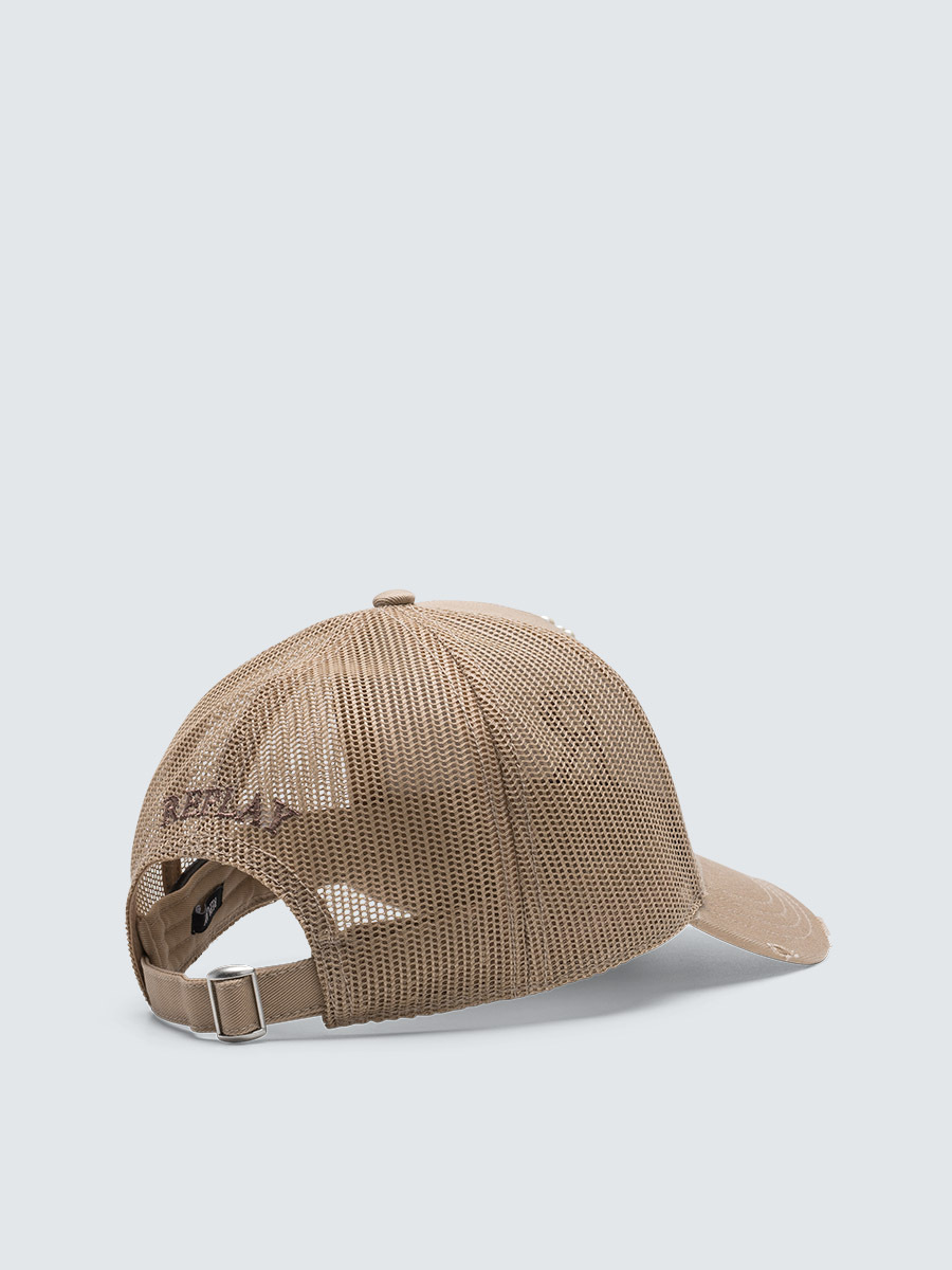 卡其色仿舊帶珠飾棒球帽
