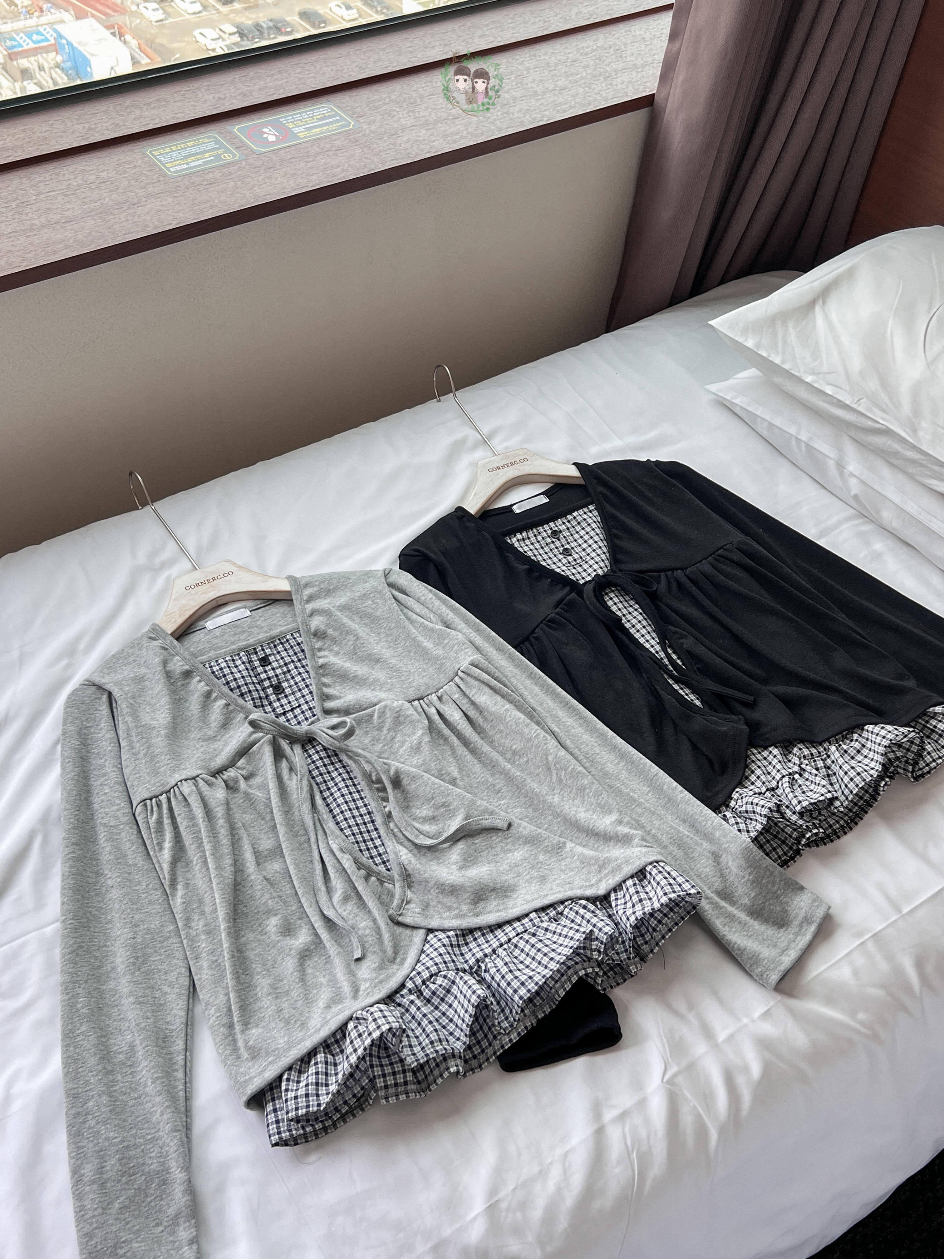 格紋Ruffle背心綁帶層疊上衣〈🇰🇷DAY 1〉