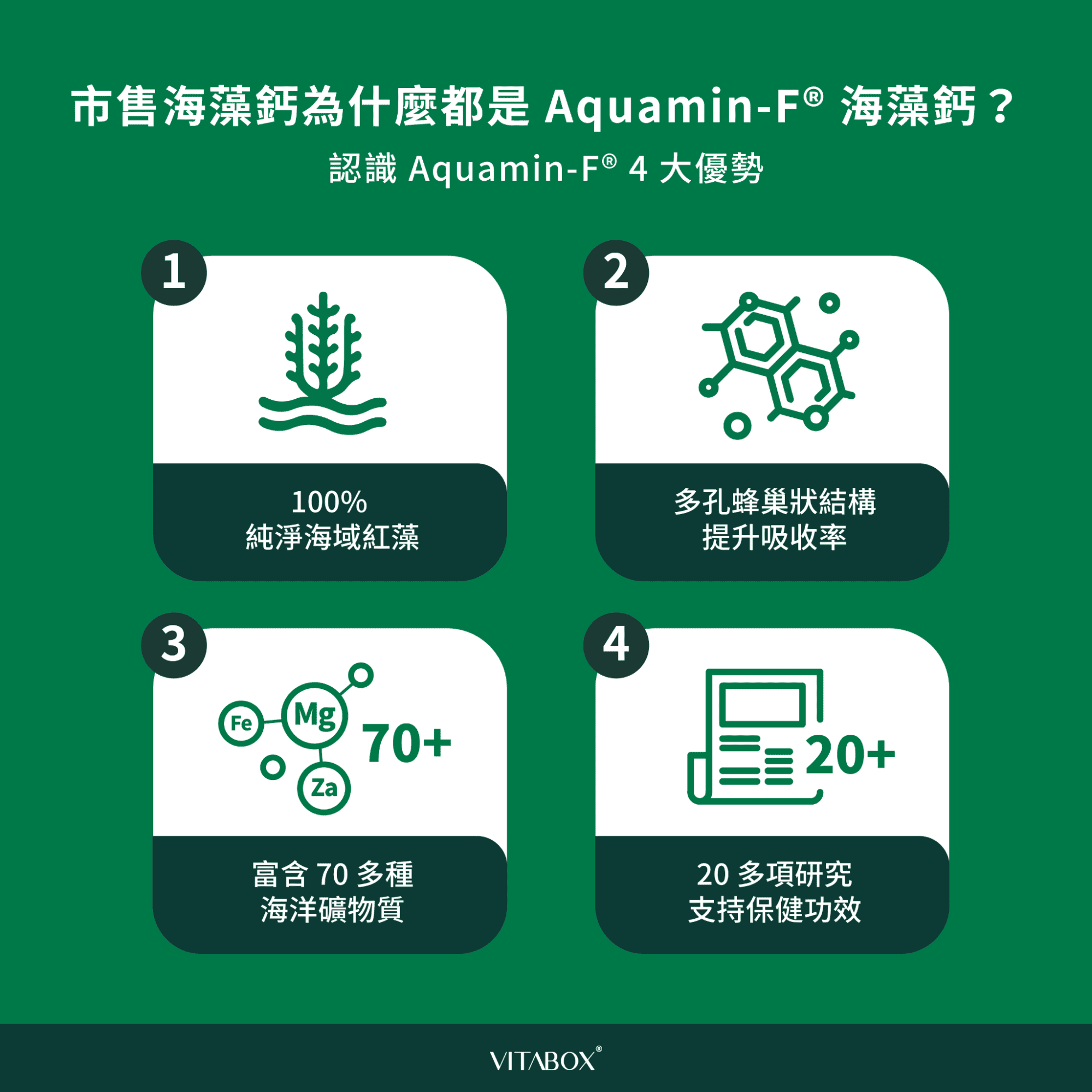 Aquamin-F® 海藻鈣是目前吸收率、安全性與功效表現最佳的鈣質來源