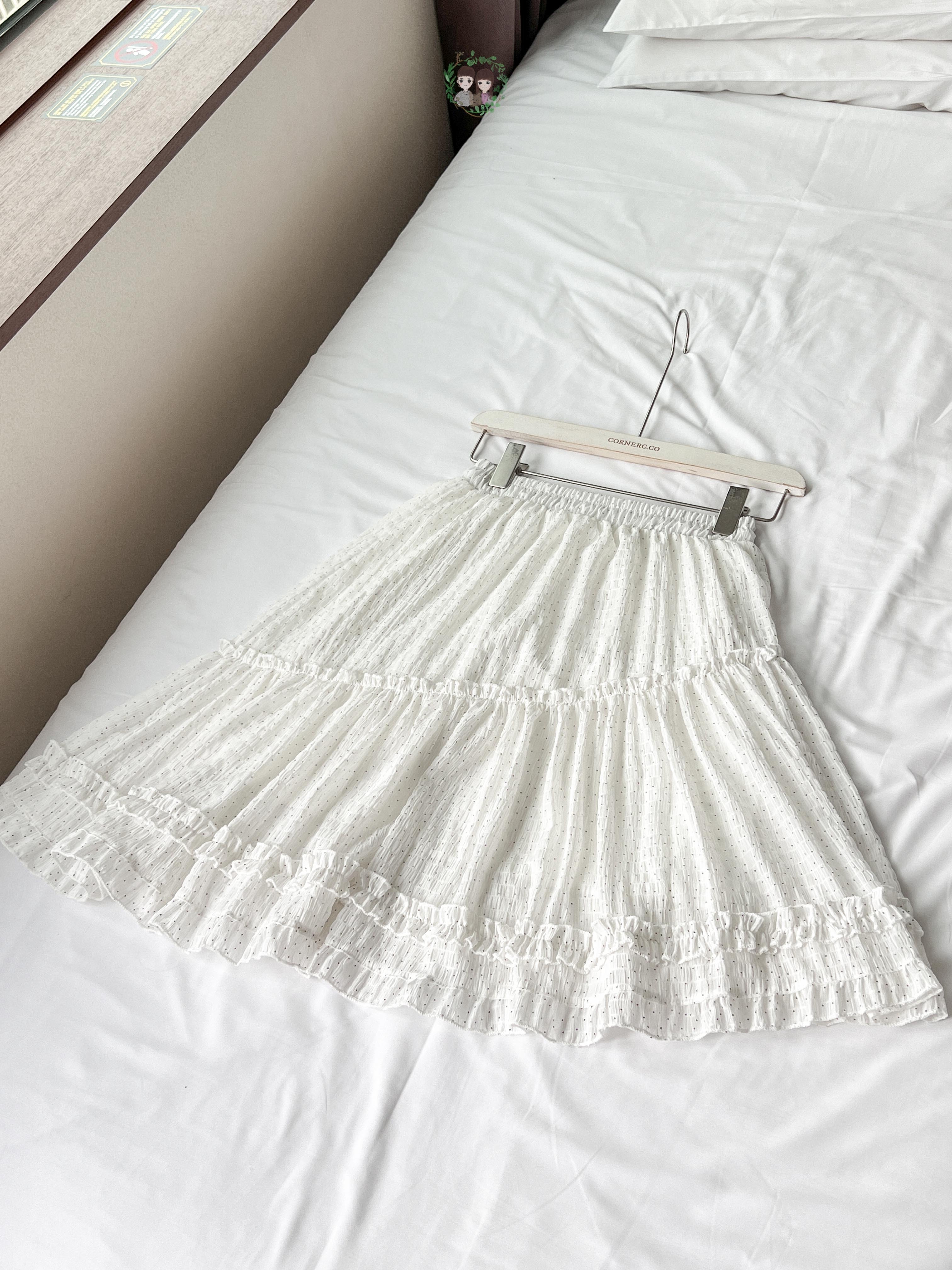 波點暗紋斜Ruffle中長裙〈🇰🇷DAY 1〉