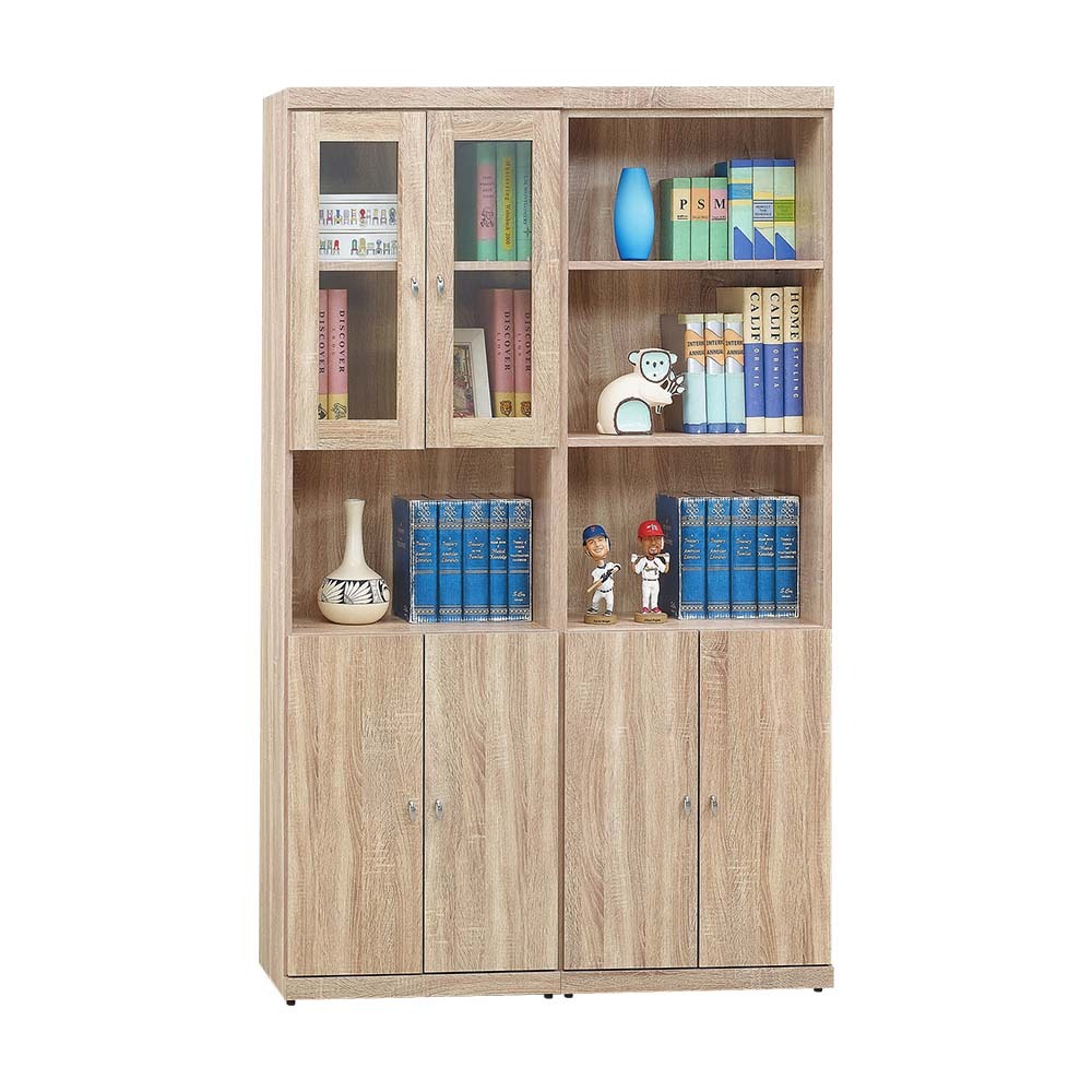 柏蒂家居-卡蒂姆4尺六門半開放式書櫃(二色可選)