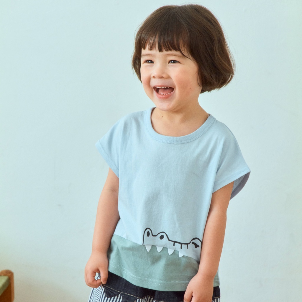 韓國🇰🇷1stblue 鱷魚拼色落肩T恤(5-15)