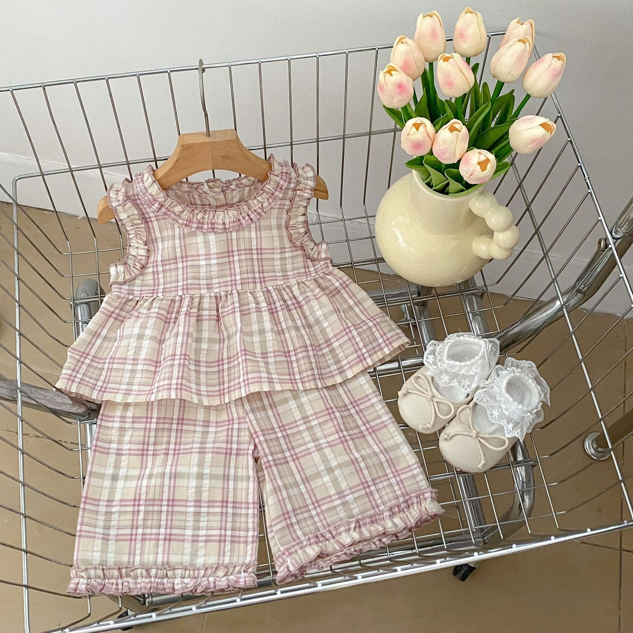 格紋背心無袖套裝