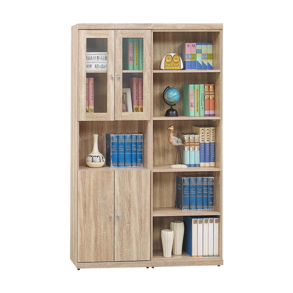 柏蒂家居-卡蒂姆4尺四門半開放式書櫃(二色可選)