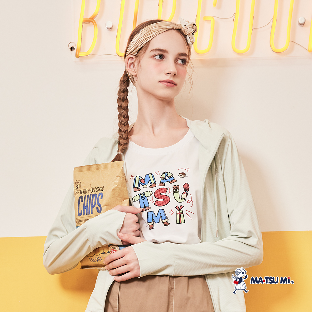 MA‧TSU Mi 塗鴉風瑪娃趣味英文字造型短袖上衣(白.粉紅)
