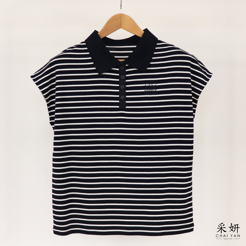 花朵刺繡連肩翻領短袖上衣