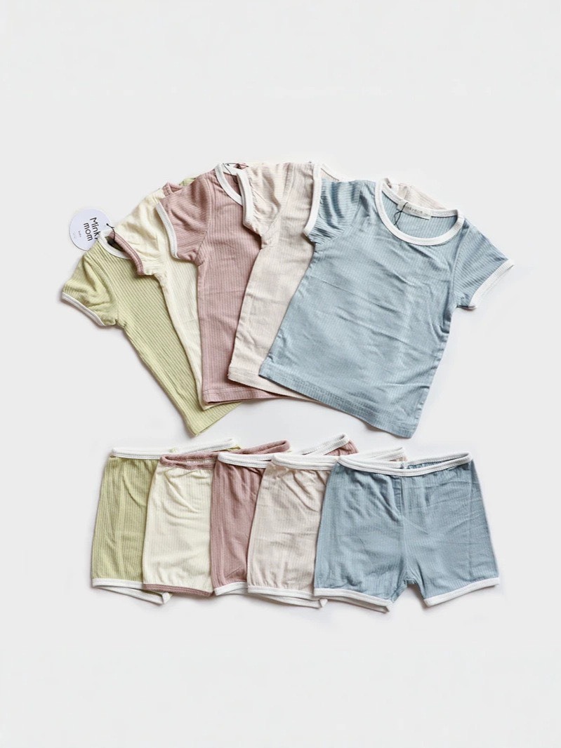 坑條素面短袖家居服