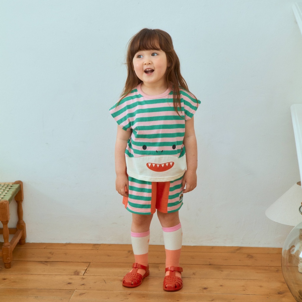 韓國🇰🇷1stblue 鯊魚條紋落肩T恤(5-15)