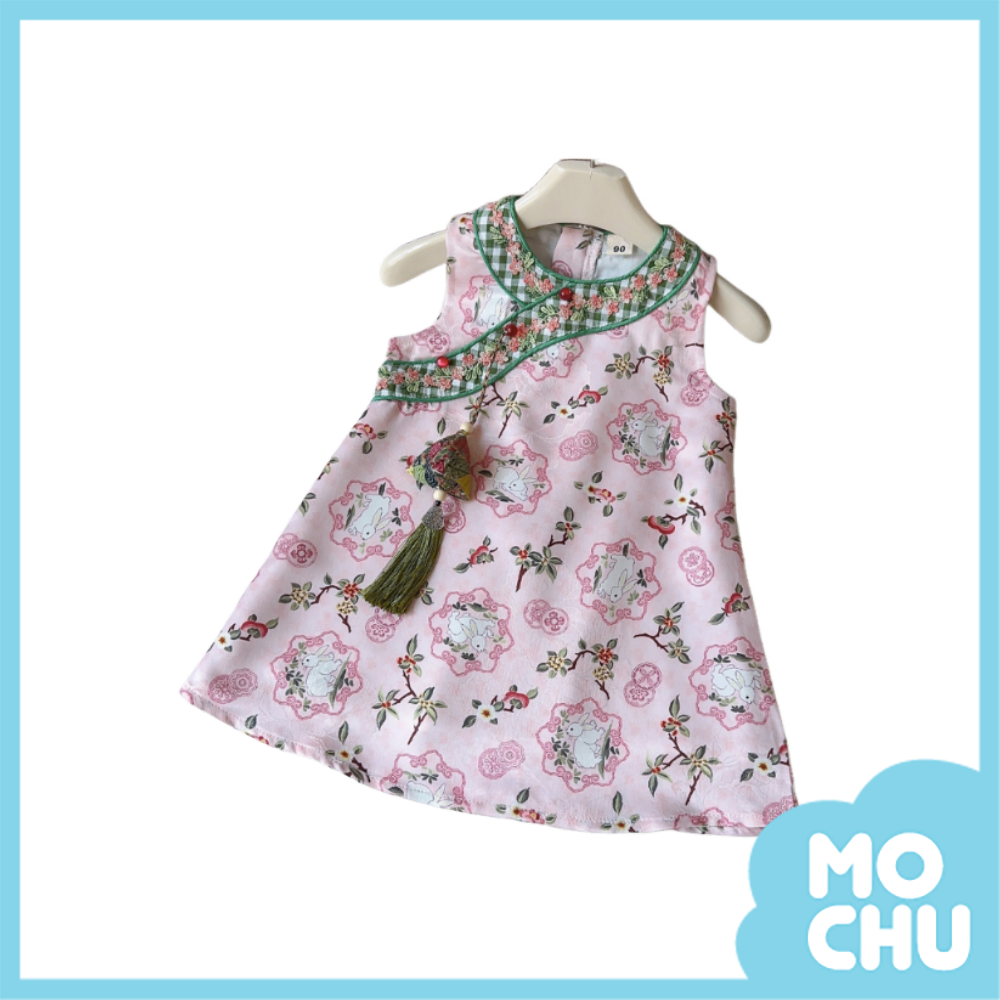 小兔碎花旗袍風連身裙