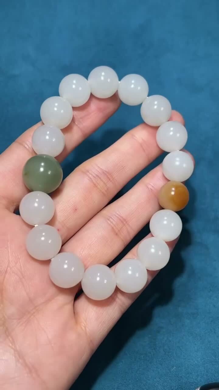 和田玉籽料圓珠手串 (12mm直徑),天然和田玉軟玉