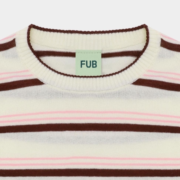 （預購）FUB 混搭條紋上衣 Striped T-shirt - ecru/maroon
