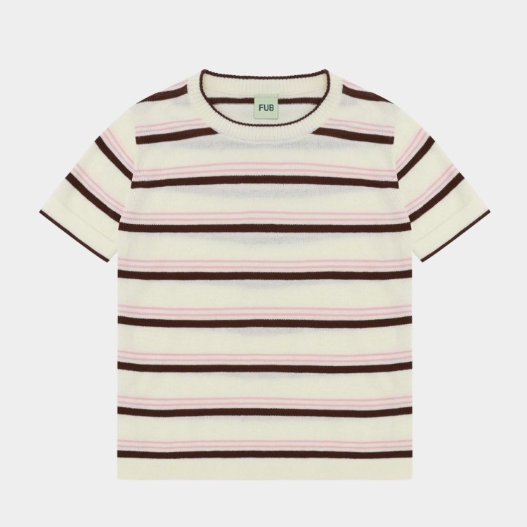 （預購）FUB 混搭條紋上衣 Striped T-shirt - ecru/maroon