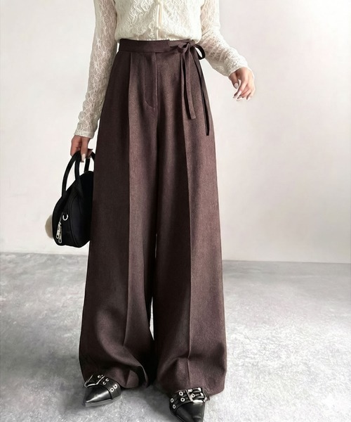 日本🇯🇵連線 Mily Bilet 少女風緞帶西裝休閒寬褲 休閒褲 西裝褲 緞帶 綁帶 長褲 褲子 5色(任買兩件711免運)/預購