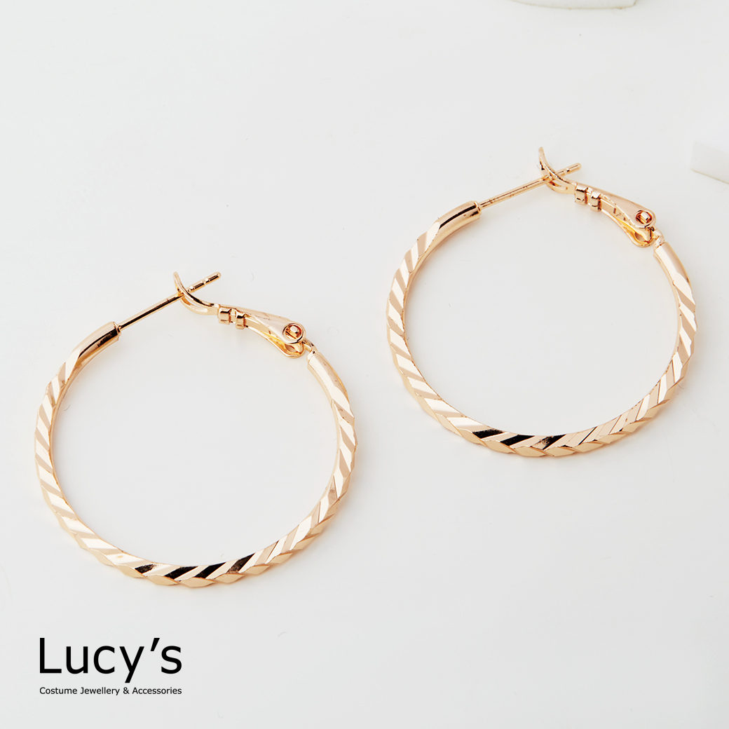 稜光斜切 圈型耳環 (122032)