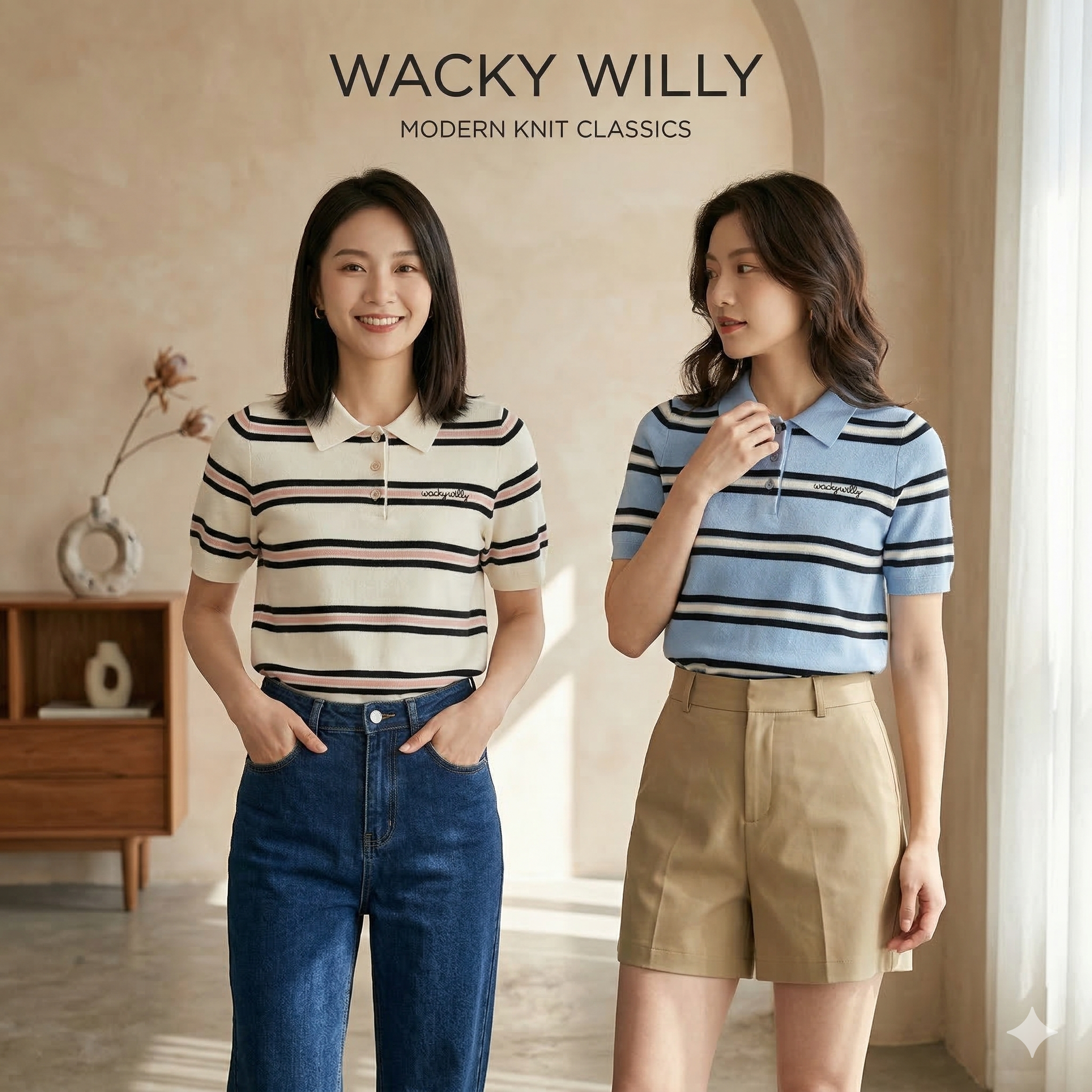 【預購】WACKY WILLY FF031909 女裝間條有領短袖上衣