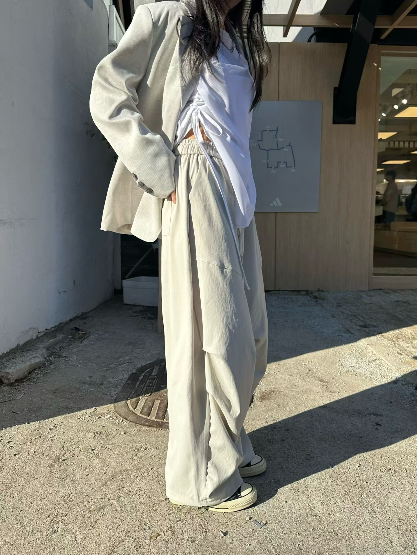 抽繩膝抓褶燈泡褲