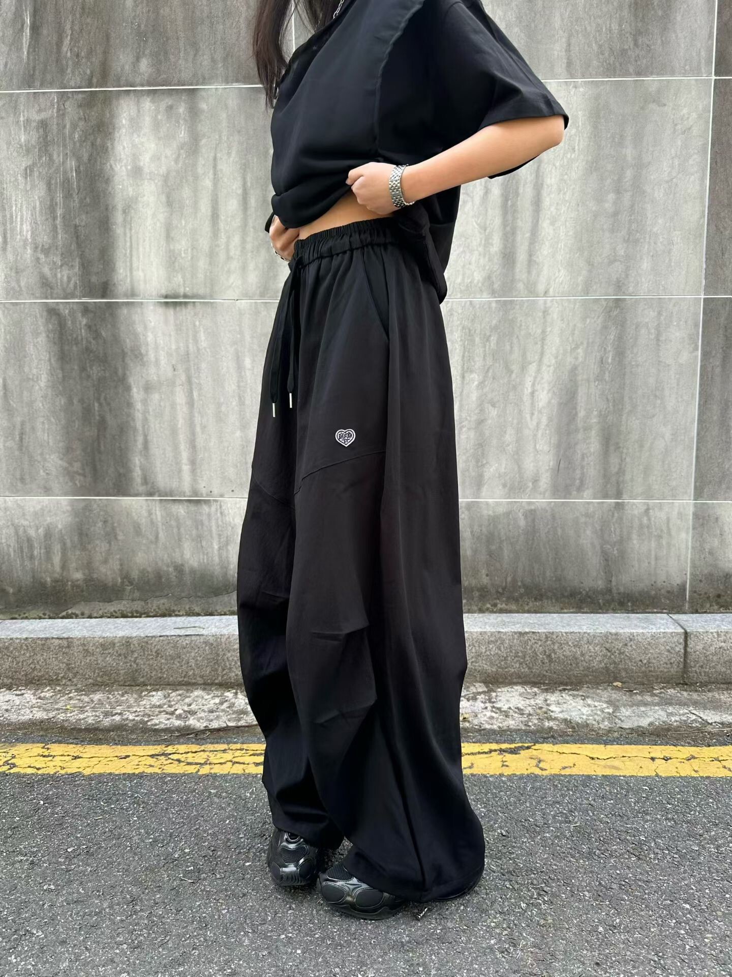 抽繩膝抓褶燈泡褲