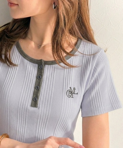 日本🇯🇵連線 mily bilet 精緻配色小刺繡亨利領短T 短版 休閒 刺繡 亨利領 短袖 T恤 3色(任買兩件711免運)/預購