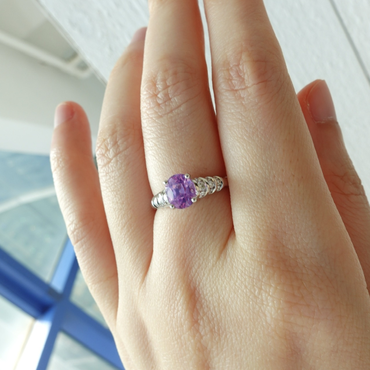 1.53ct天然無燒紫色藍寶石鑽石18K金戒指-薰衣草紫 (帶寶石證書)