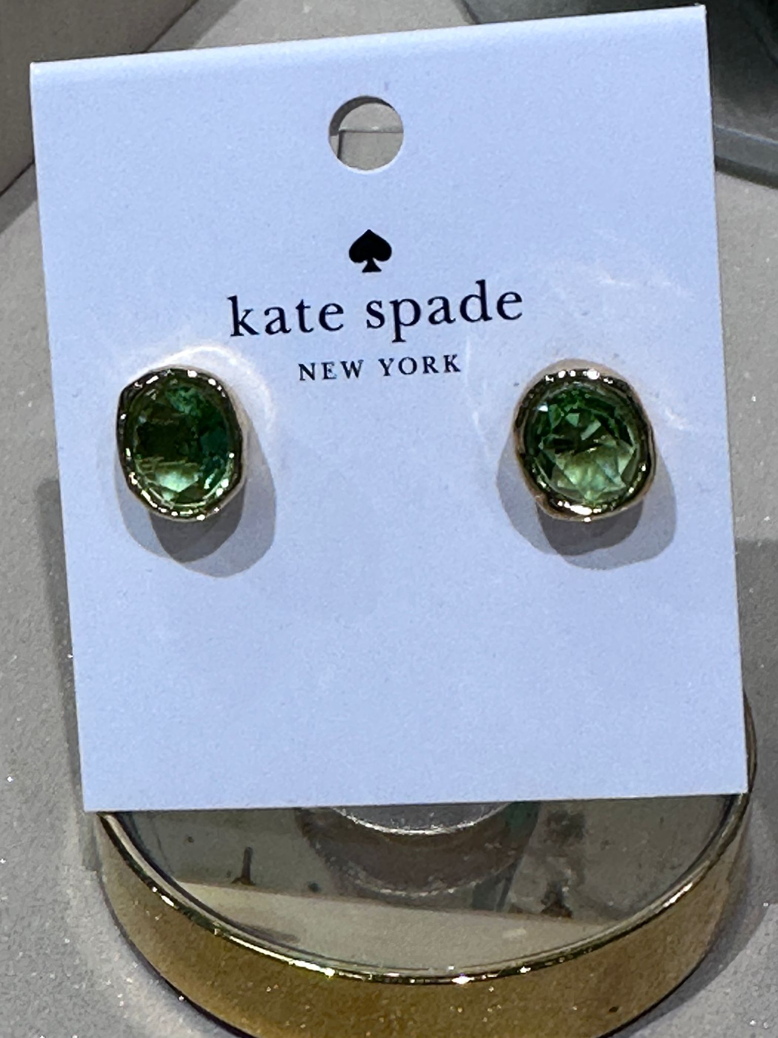 RQ94 KS 綠色圓形水晶耳環 High Shine Studs