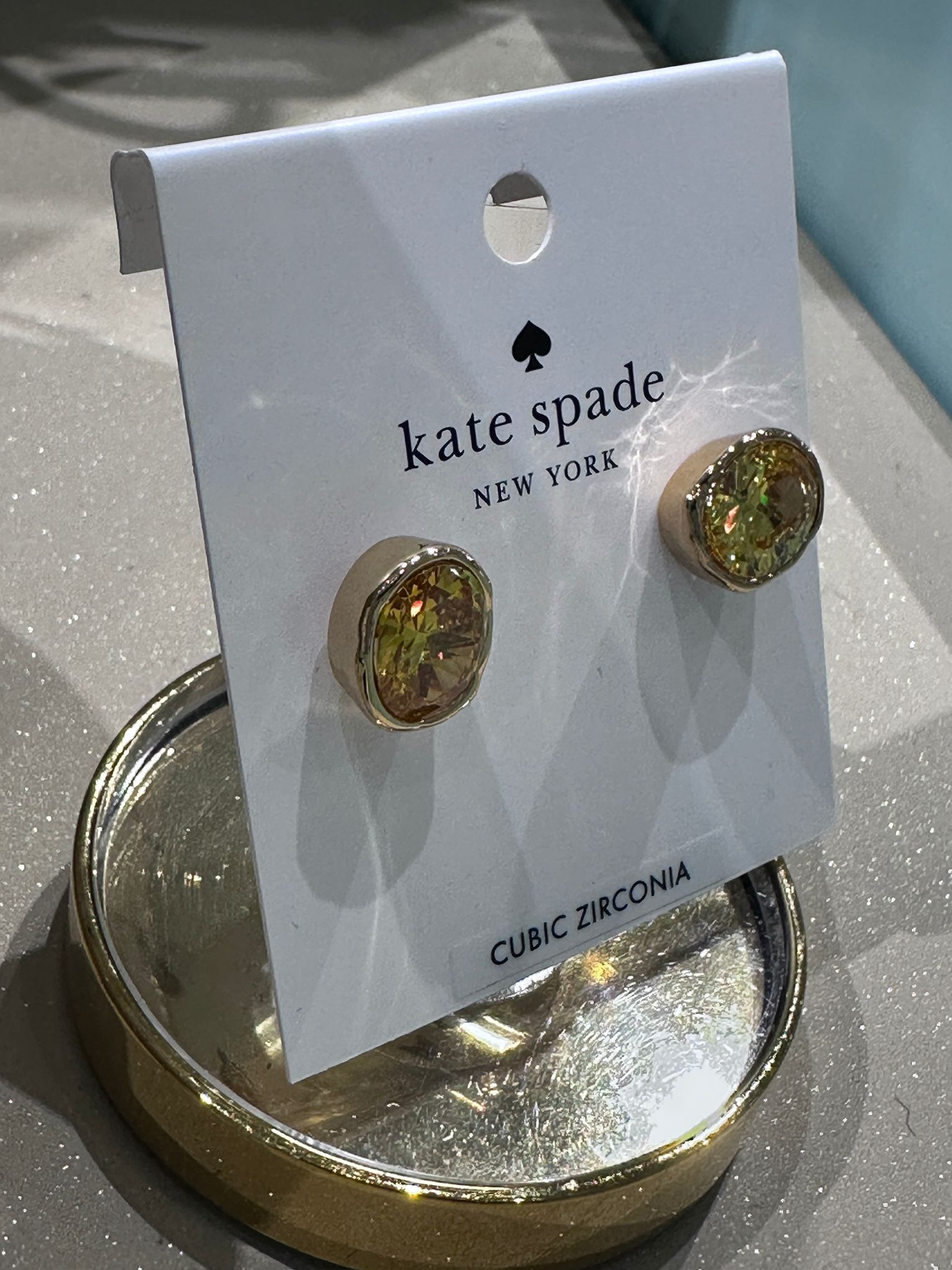 RQ95 KS 黃色圓形水晶耳環 High Shine Studs