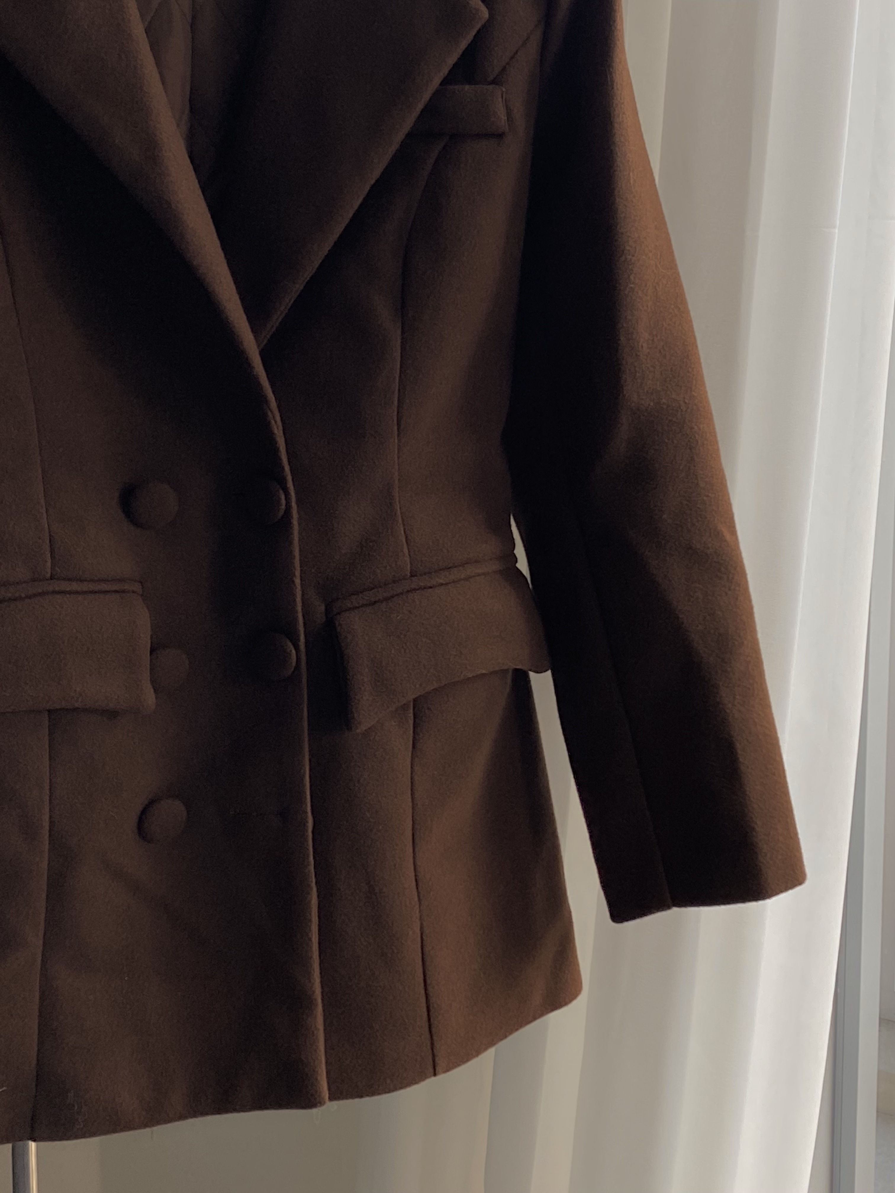 only one-咖色毛呢內鋪棉外套