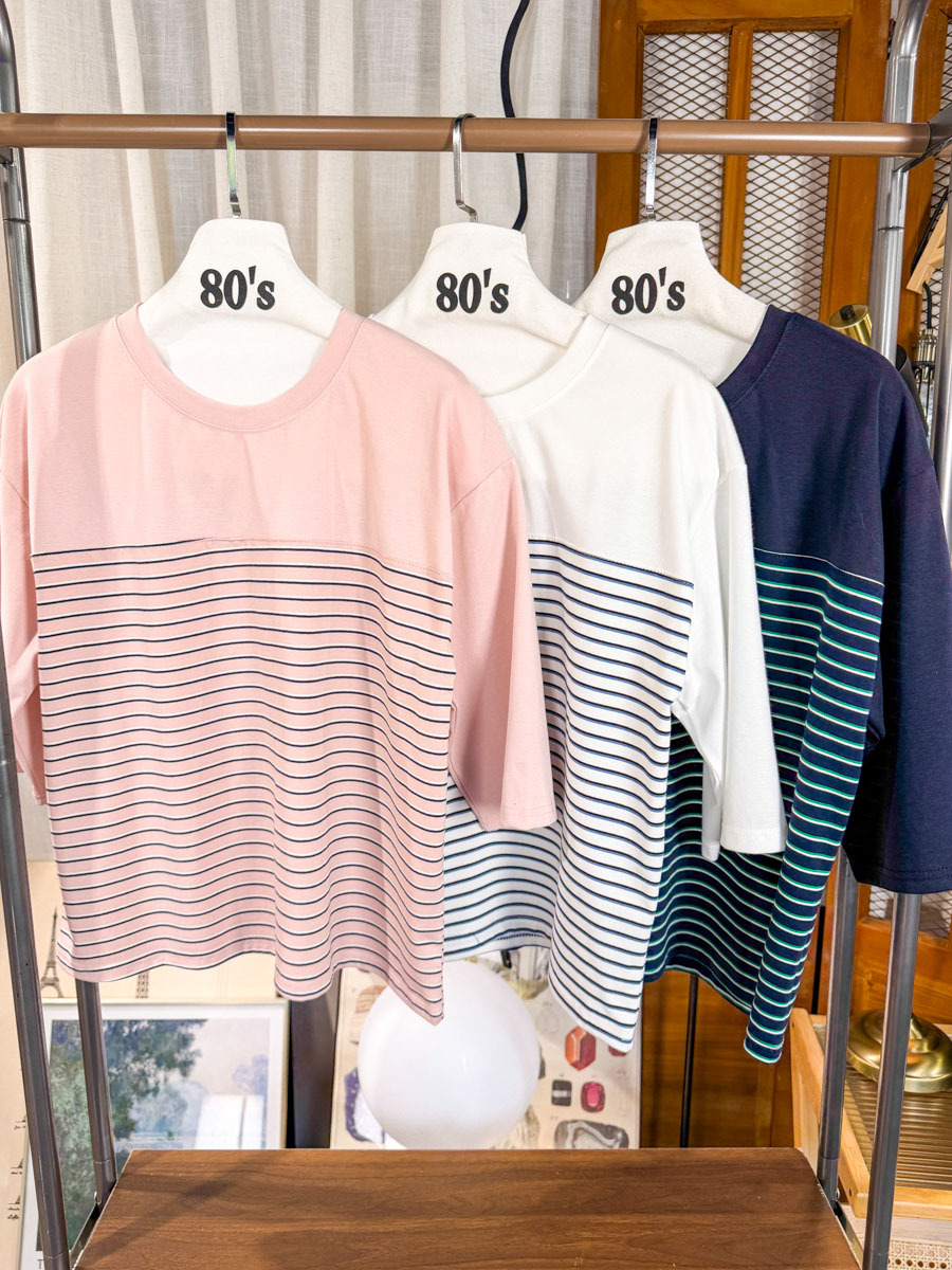 【多買多優惠】橫間 拼 淨色雙面料TOP【不設退換】