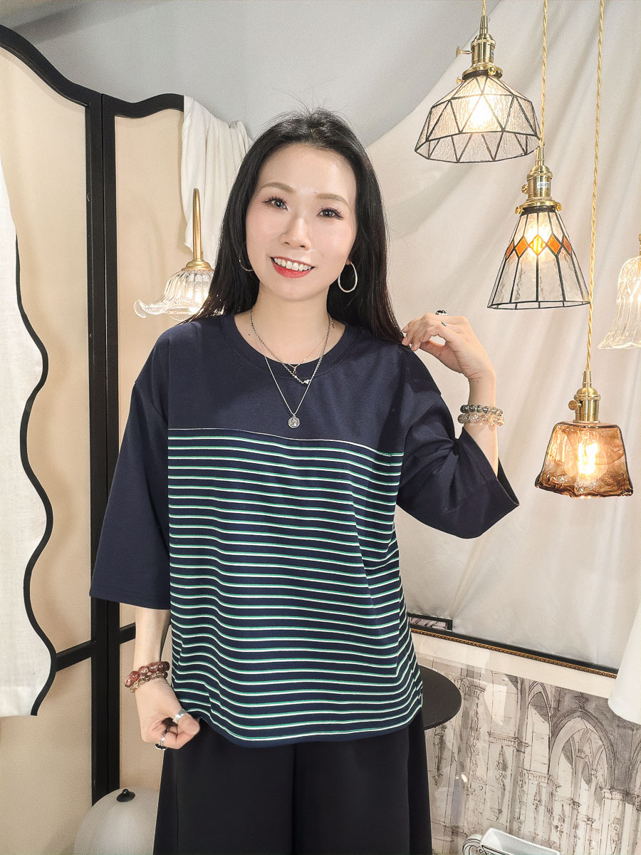 【多買多優惠】橫間 拼 淨色雙面料TOP【不設退換】