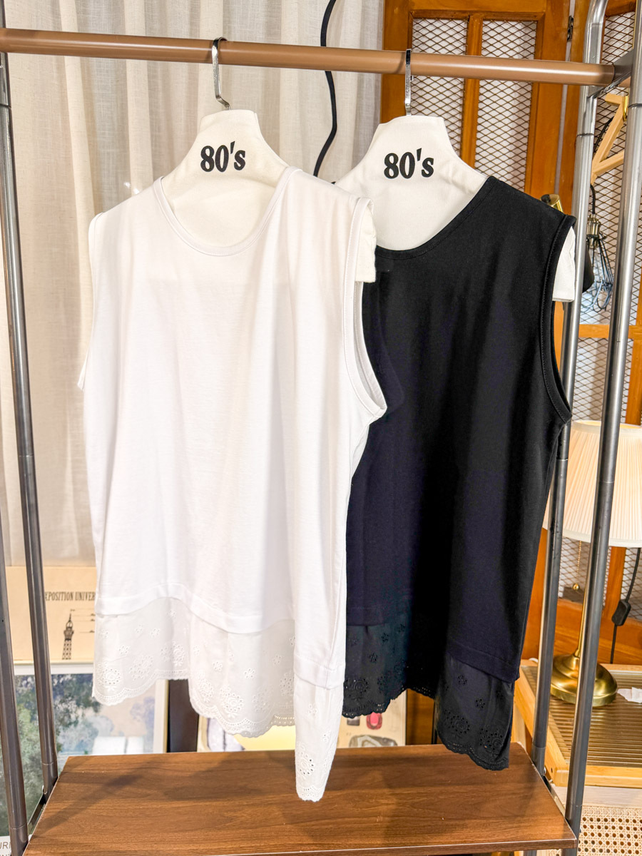 【多買多優惠】下擺LACE刺繡麻棉料．COTTON料背心【不設退換】