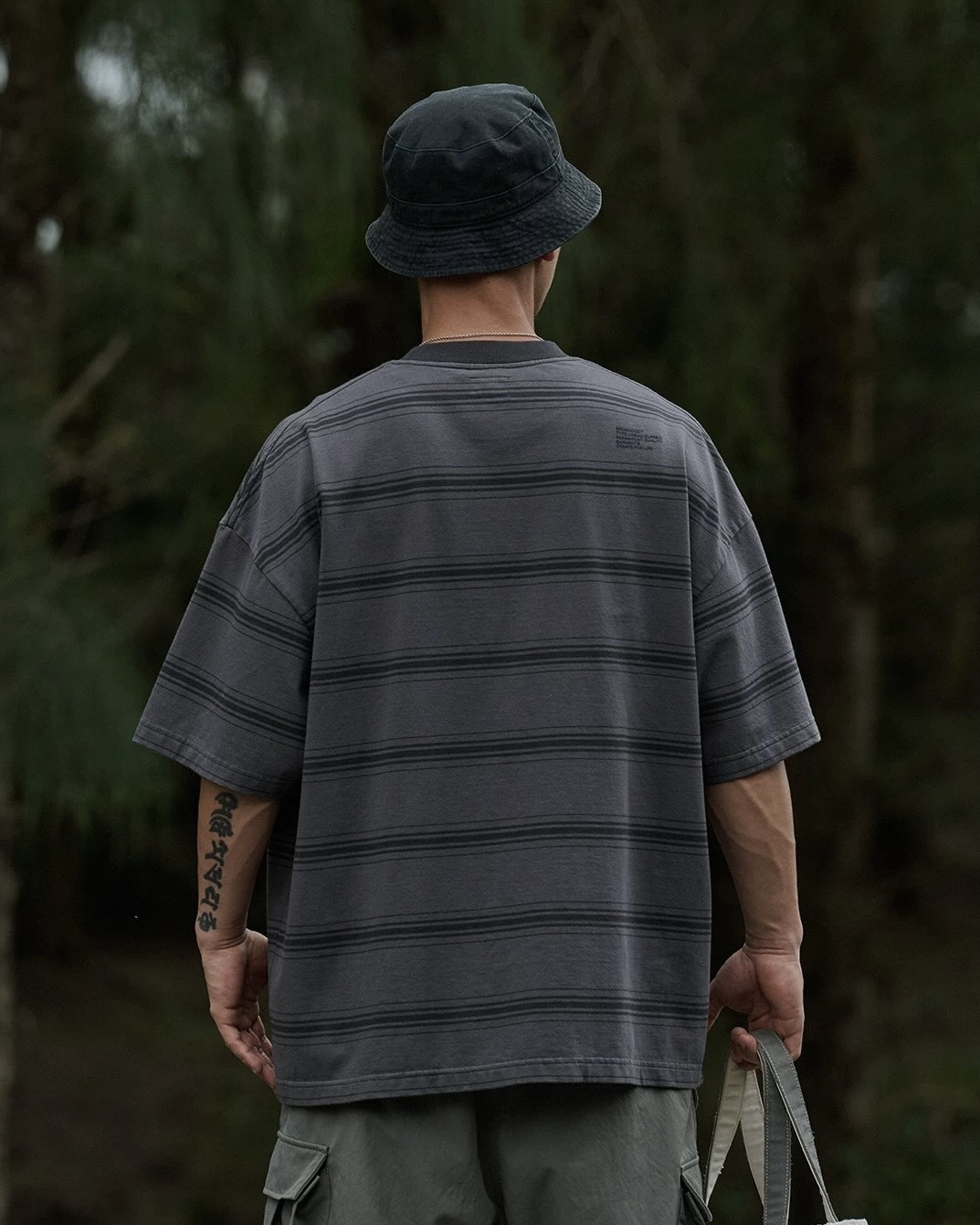 #預購 Broshood 26SS 日系寬鬆休閒 重磅定製 條紋凸膠漿 印花短踢 灰色