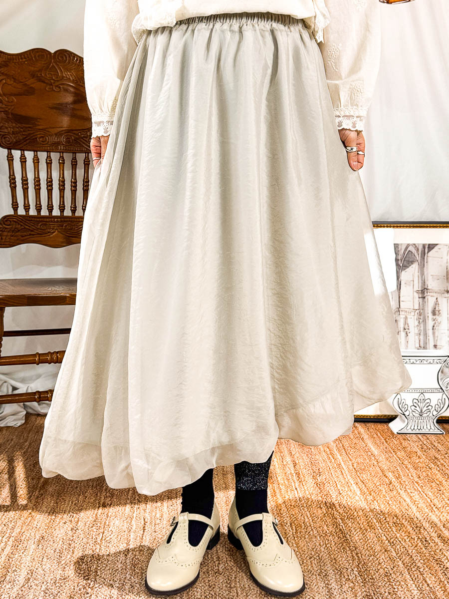 不規則泡泡腳．橡根腰．網紗半截裙 (有厘布)