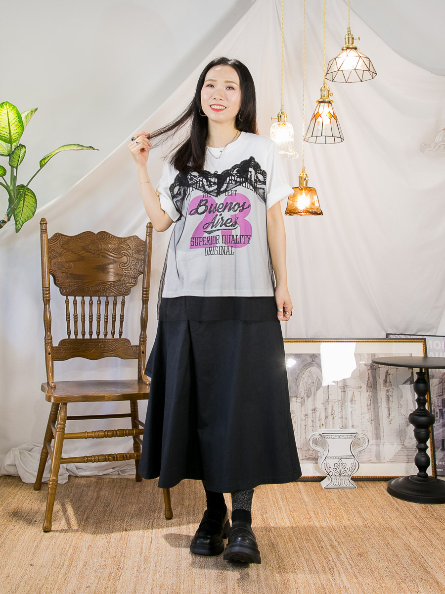 後腰橡根．單邊扣．扯布料裙褲 （有袋)