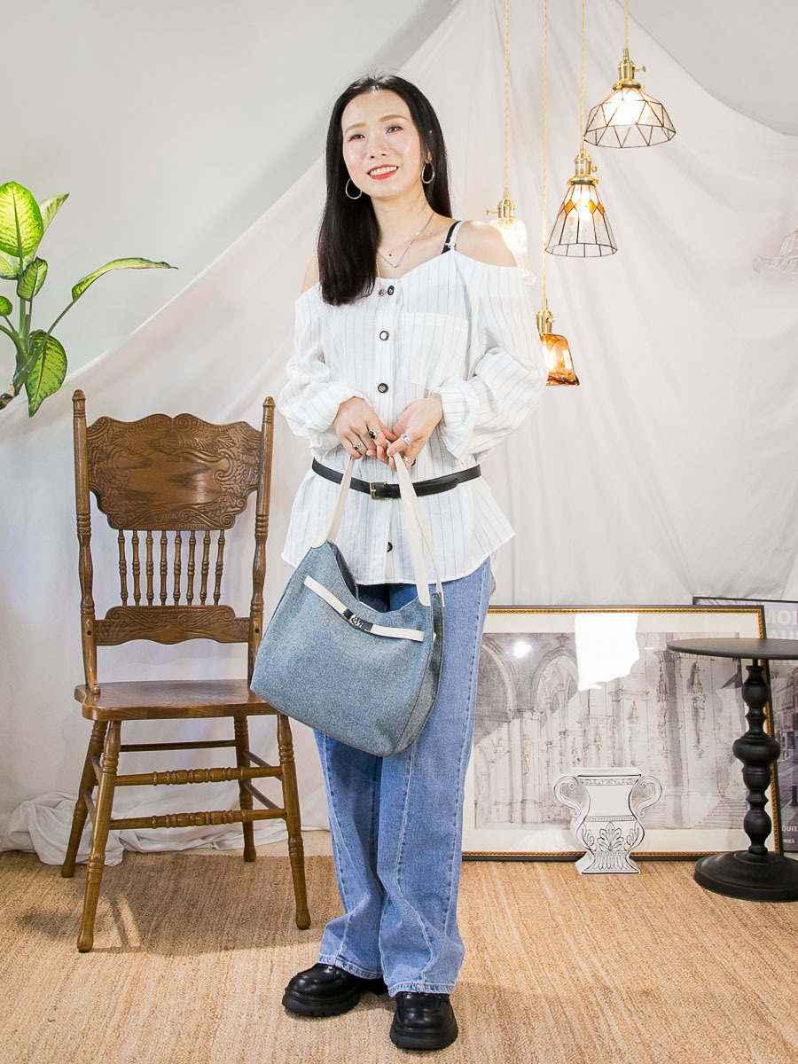 腰位內橡根．前車骨．牛仔直腳褲 (有袋)