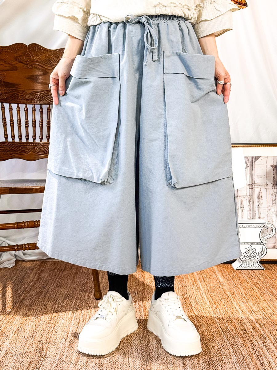 橡根腰束繩．前兩袋．麻棉料裙褲