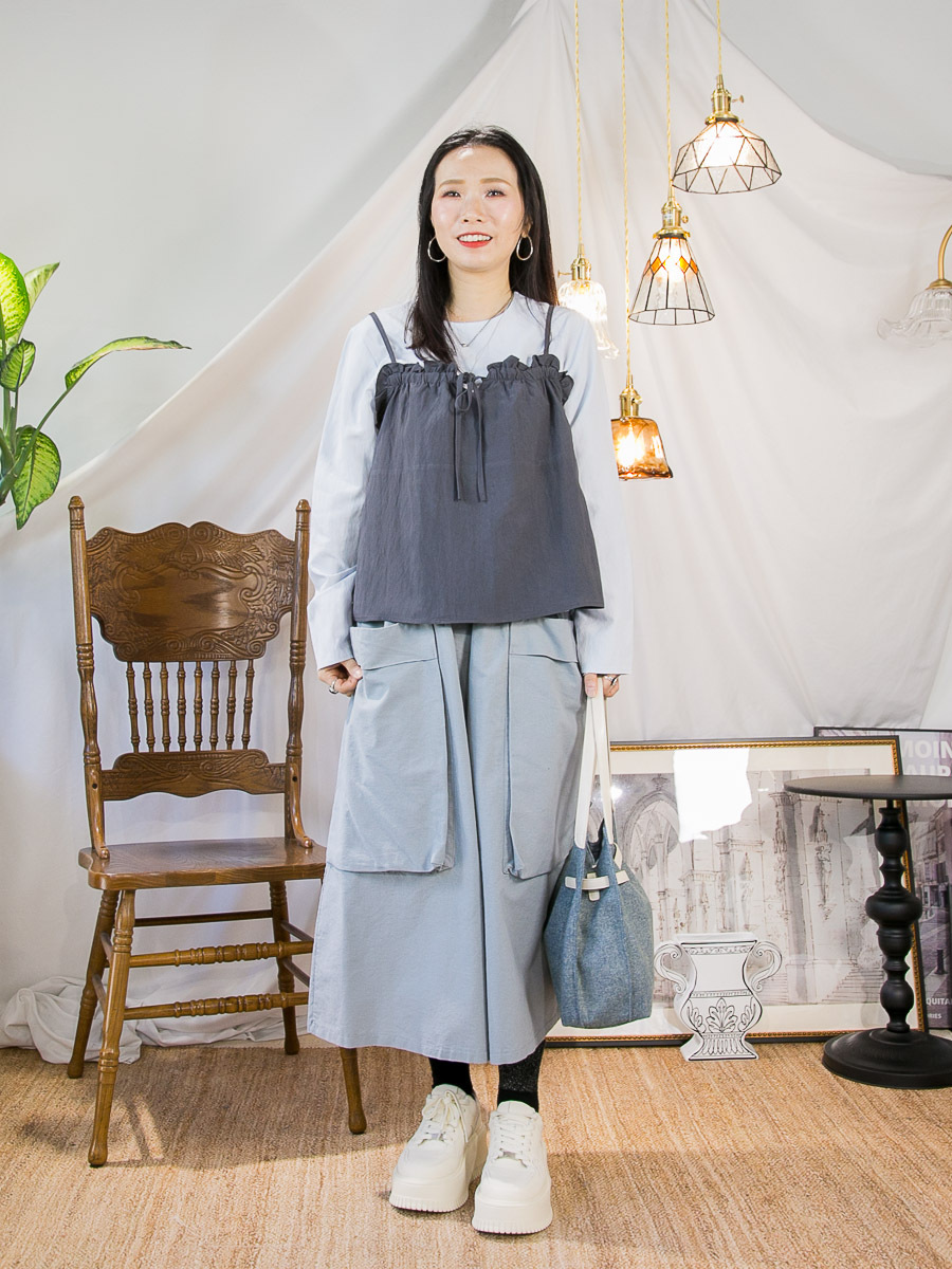 滑滑麻棉料TOP ＋ 領位橡根．滑滑麻棉料 吊帶背心 (SET)