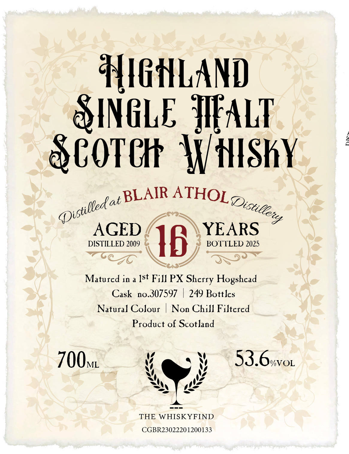BLAIR ATHOL 2009/2026 16YO 1st Fill PX Sherry Hogshead #307597 53.6% The Whiskyfind《不朽之歌 - 第十九章》（預計3月尾左右到貨！）