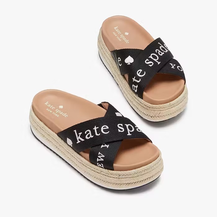 RQ117 KS 黑色草織厚底拖鞋  Piper Flatform Espadrilles