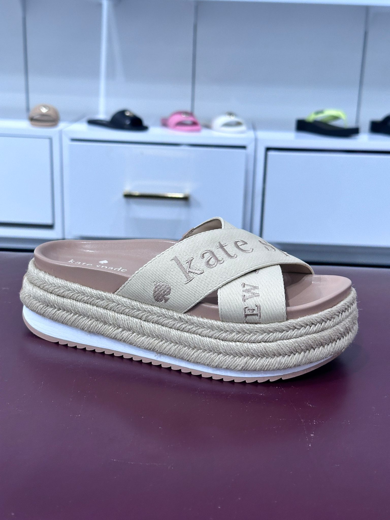 RQ118 KS 米白色草織厚底拖鞋  Piper Flatform Espadrilles