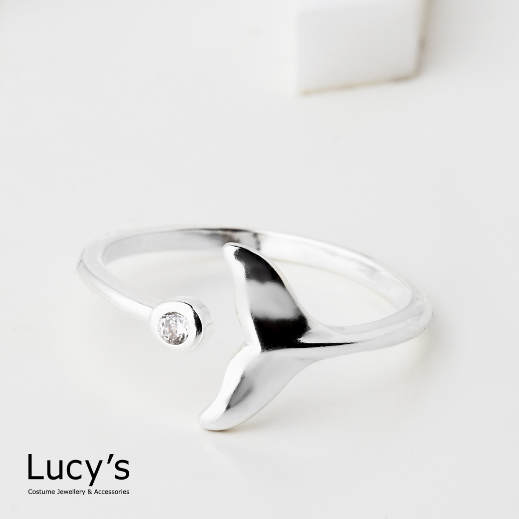 925純銀 墜鑽魚尾 開口戒 (76526)