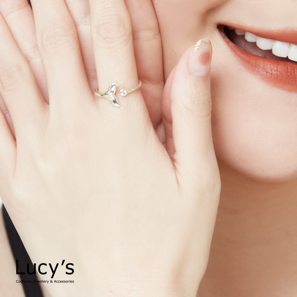 925純銀 墜鑽魚尾 開口戒 (76526)