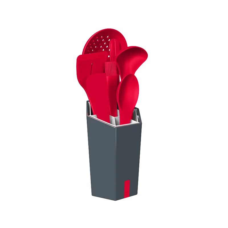 WV012 KOOL 基礎廚具套裝 (8件裝) (包含 矽膠油掃,矽膠刮刀. 矽膠湯勺. 矽膠湯匙,矽膠漏杓. 矽膠鍋鏟,矽膠筷子及刮刀,廚具和刀具收納座 各一件)