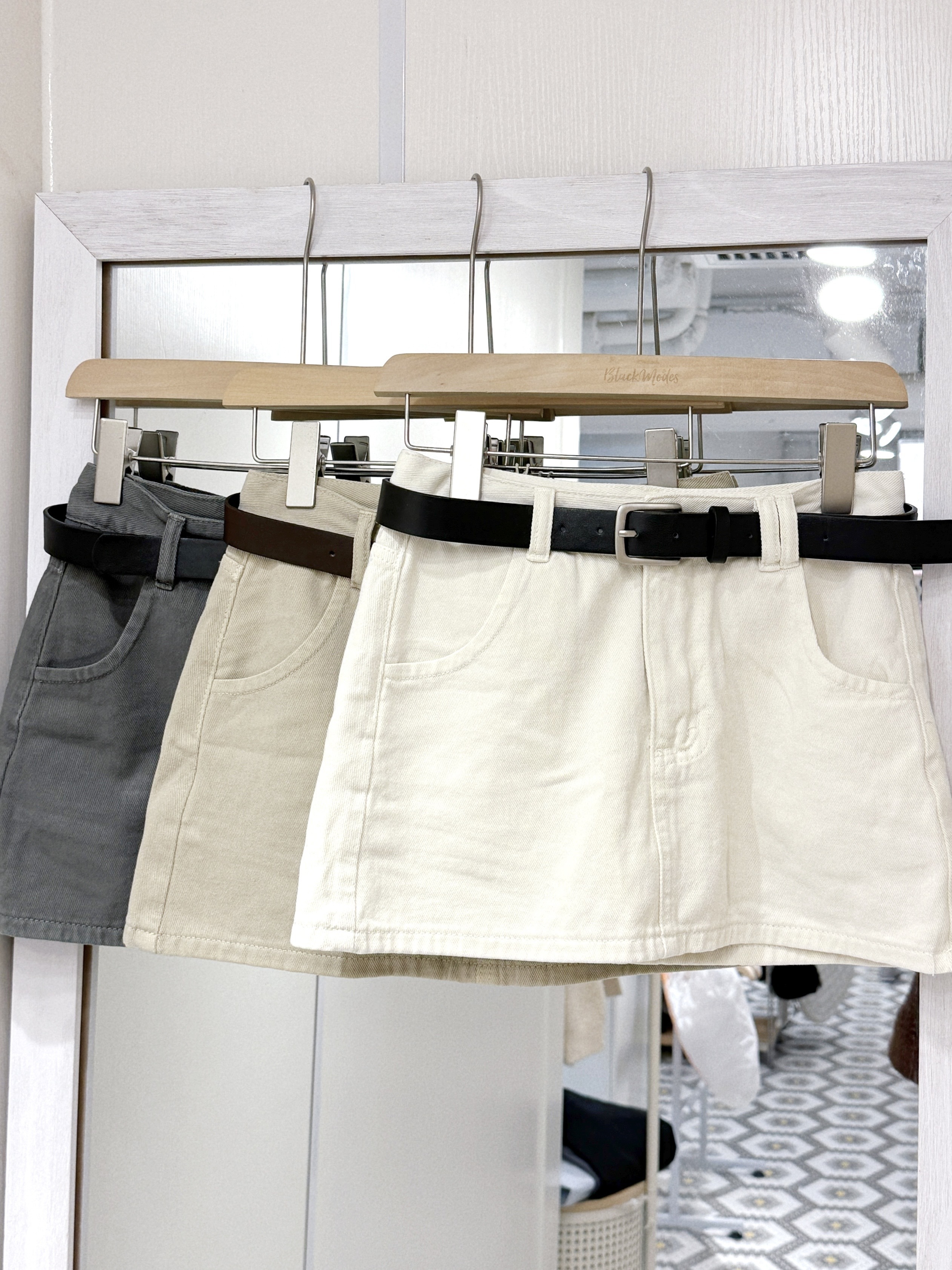 D0311｜奶油色系🧈日常百搭牛仔A字短裙（附皮帶